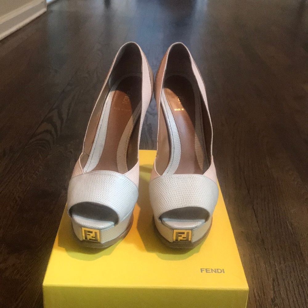 Fendi cream and blush platform heels